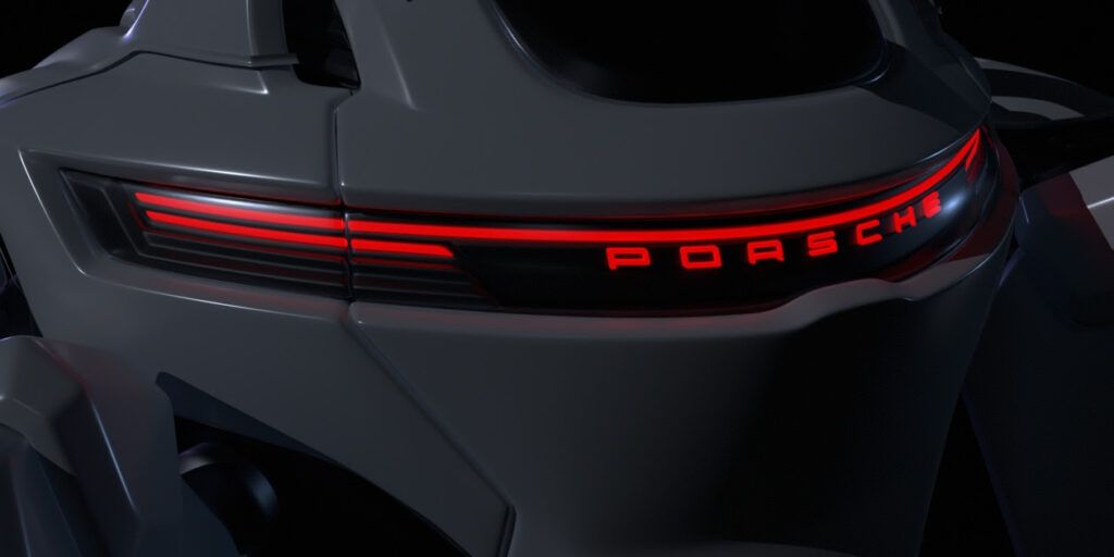 La espalda del meca de D.Va está inspirada en el diseño del nuevo Porsche Macan Electric.